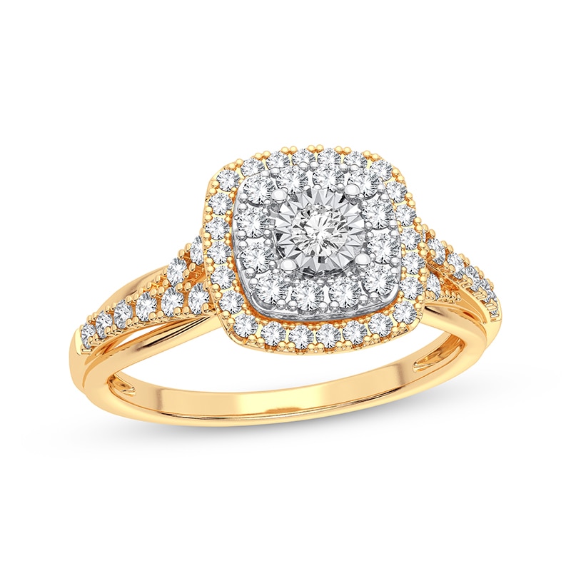 Main Image 1 of Now + Forever Diamond Cushion Engagement Ring 1/3 ct tw Round-cut 10K Yellow Gold