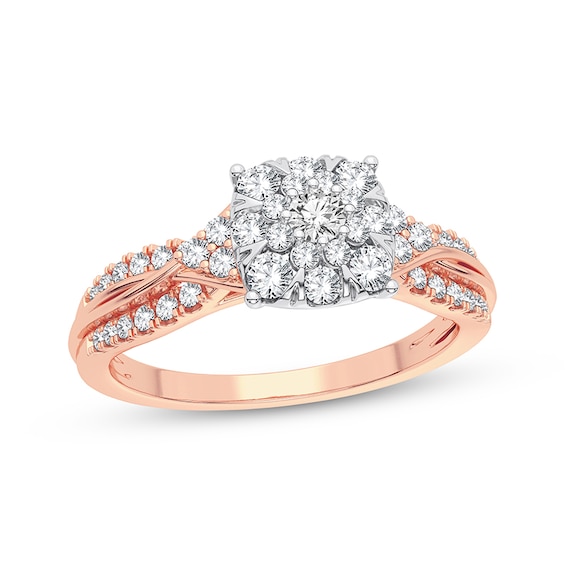 Now + Forever Multi-Diamond Center Engagement Ring 3/8 ct tw Round-cut 10K Rose Gold