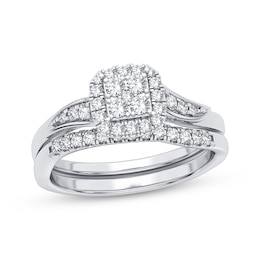 Now + Forever Multi-Diamond Center Bridal Set 3/8 ct tw Round-cut 10K White Gold