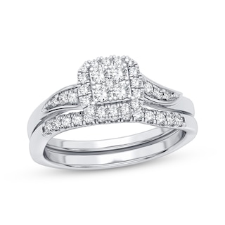Now + Forever Multi-Diamond Center Bridal Set 3/8 ct tw Round-cut 10K White Gold