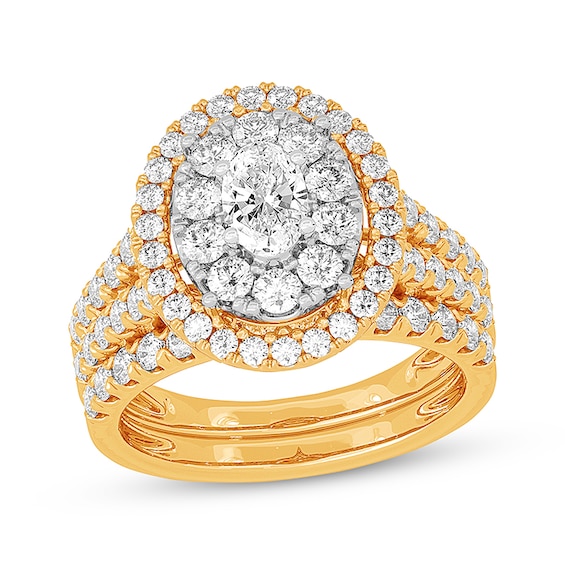 Now + Forever Lab-Grown Diamonds Oval-Cut Double Frame Bridal Set 2 ct tw 14K Yellow Gold