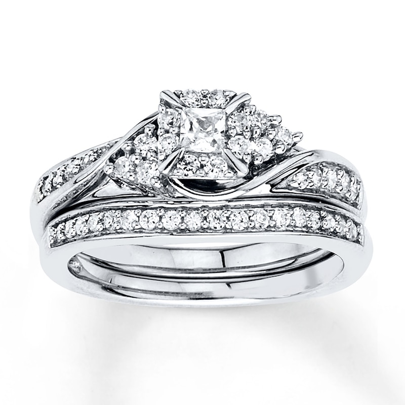 Main Image 1 of Now + Forever Princess-Cut Diamond Bridal Set 3/8 ct tw 10K White Gold