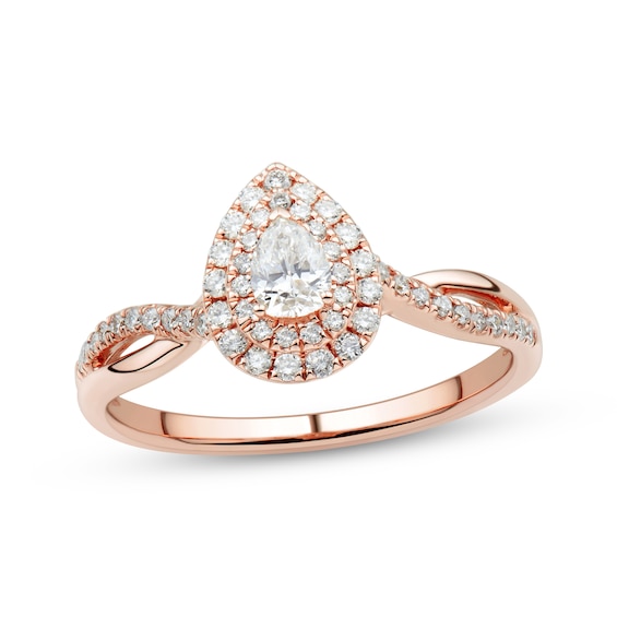Now + Forever Diamond Engagement Ring 1/2 ct tw Pear & Round 14K Rose Gold