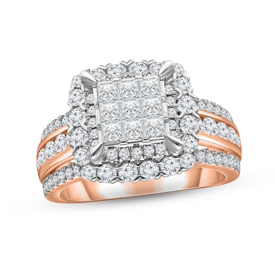 Now + Forever Multi-Diamond Engagement Ring 2 ct tw Princess & Round-cut 14K Rose Gold