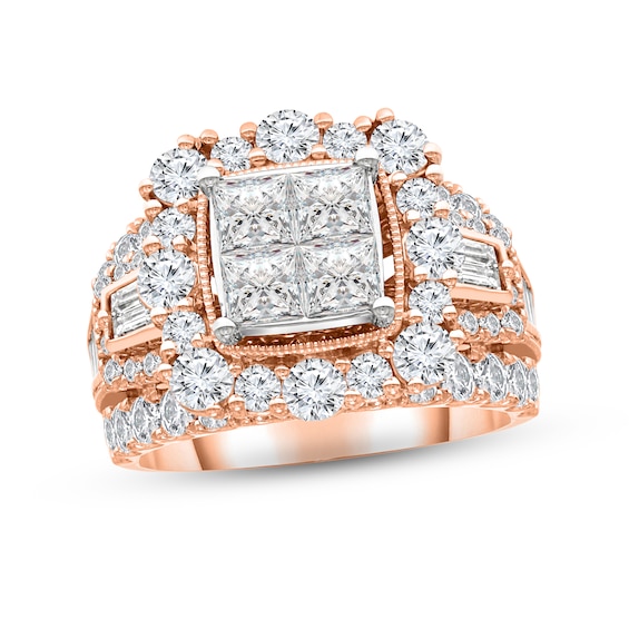 Now + Forever Multi-Diamond Engagement Ring 4 ct tw Princess, Round & Baguette-cut 14K Rose Gold