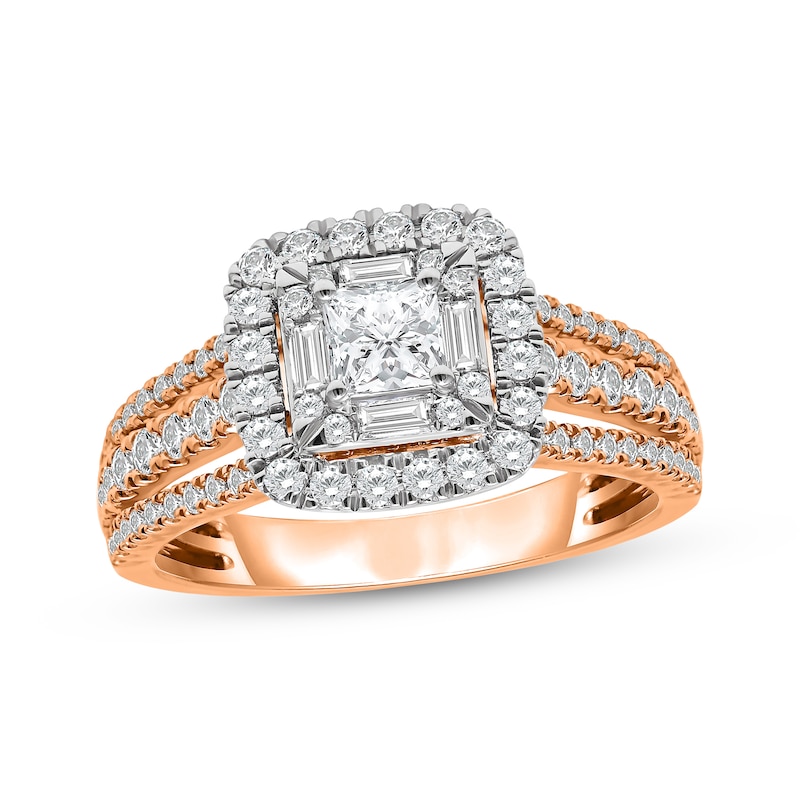 Main Image 1 of Now + Forever Princess-Cut Diamond Cushion Halo Engagement Ring 1-1/4 ct tw 14K Rose Gold