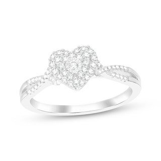 Multi-Diamond Heart-Shaped Halo Promise Ring 1/5 ct tw Sterling Silver