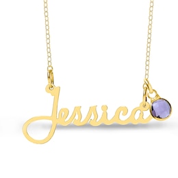 3.5mm Simulated Birthstone Charm Name Necklace (1 Stone and Name)