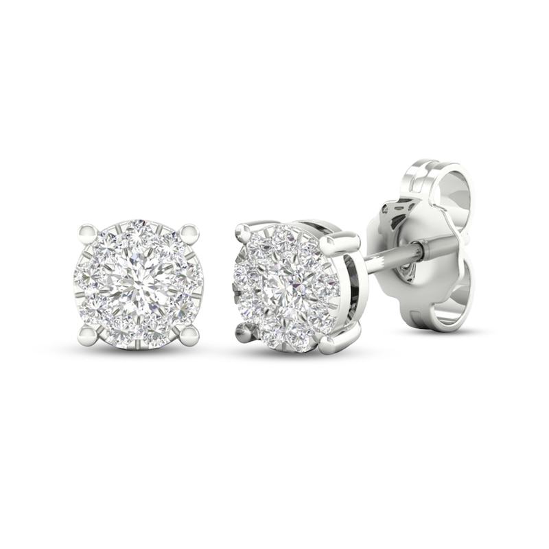 Diamond Halo Stud Earrings 1/4 ct tw Round-Cut 10K White Gold