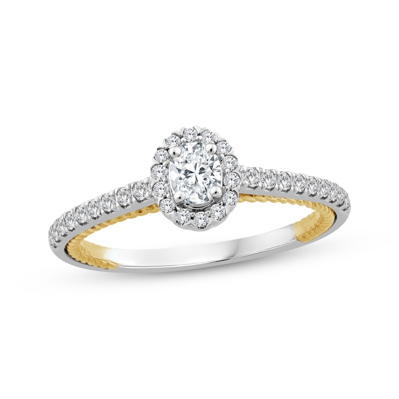 Threads of Love Oval-Cut Diamond Halo Engagement Ring 1/2 ct tw 14K Two-Tone Gold