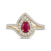Thumbnail Image 2 of Greenland Rubies Collection Pear-Shaped Natural Ruby & Lab-Created Diamond Ring 3/8 ct tw 14K Yellow Gold