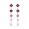 Thumbnail Image 1 of Square-Cut Rhodolite Garnet, Pink Sapphire & Pink Tourmaline Drop Earrings 10K Yellow Gold