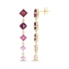 Thumbnail Image 2 of Square-Cut Rhodolite Garnet, Pink Sapphire & Pink Tourmaline Drop Earrings 10K Yellow Gold