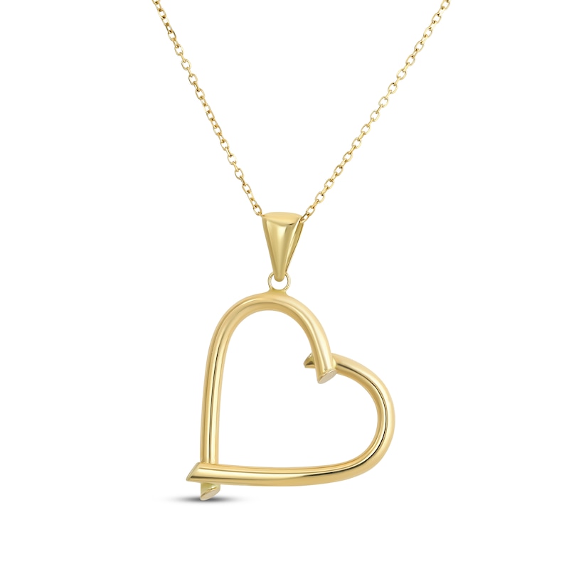 Reaura Tilted Tube Heart Outline Necklace Repurposed 14K Yellow Gold 18"