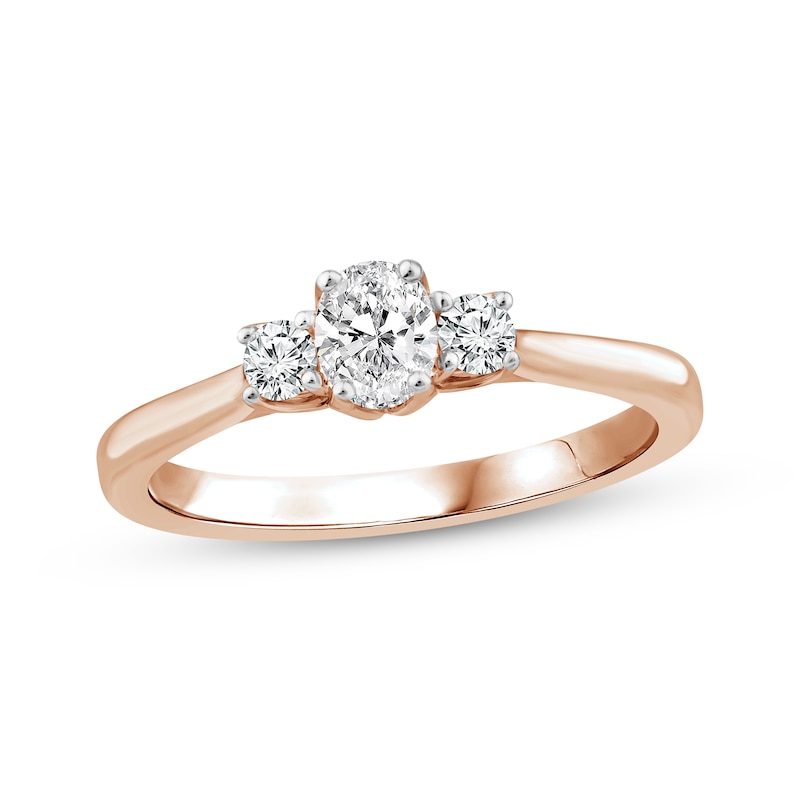 Memories Moments Magic Oval & Round-Cut Diamond Three-Stone Engagement Ring 1/2 ct tw 14K Rose Gold