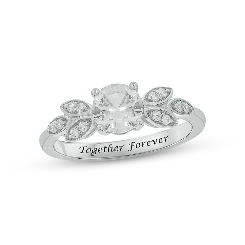 White Lab-Created Sapphire Diamond Leaf Promise Ring 1/10 ct tw Round-cut Sterling Silver
