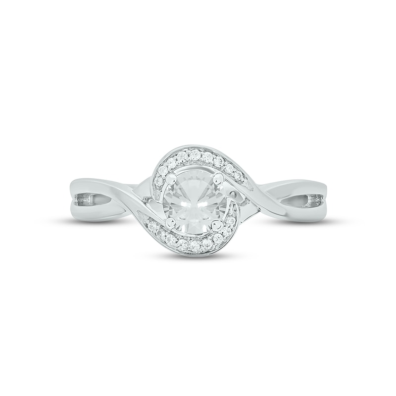 White Lab-Created Sapphire & Diamond Promise Ring 1/20 ct tw Round-cut Sterling Silver