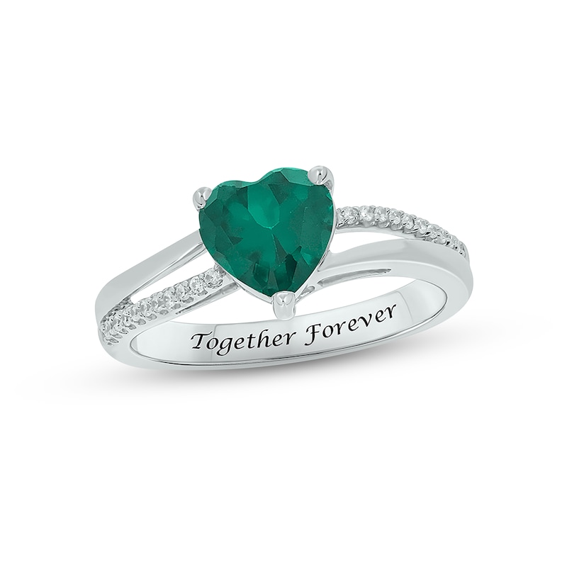 Lab-Created Emerald & Diamond Heart Promise Ring 1/10 ct tw Round-cut Sterling Silver