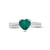 Thumbnail Image 2 of Lab-Created Emerald & Diamond Heart Promise Ring 1/10 ct tw Round-cut Sterling Silver