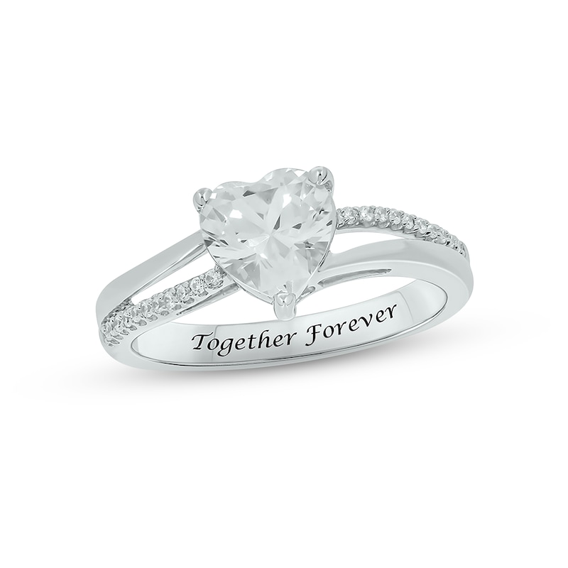 White Lab-Created Sapphire & Diamond Heart Promise Ring 1/10 ct tw Round-cut Sterling Silver
