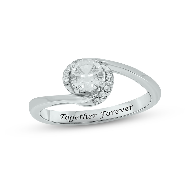 White Lab-Created Sapphire & Diamond Promise Ring 1/20 ct tw Round-cut Sterling Silver