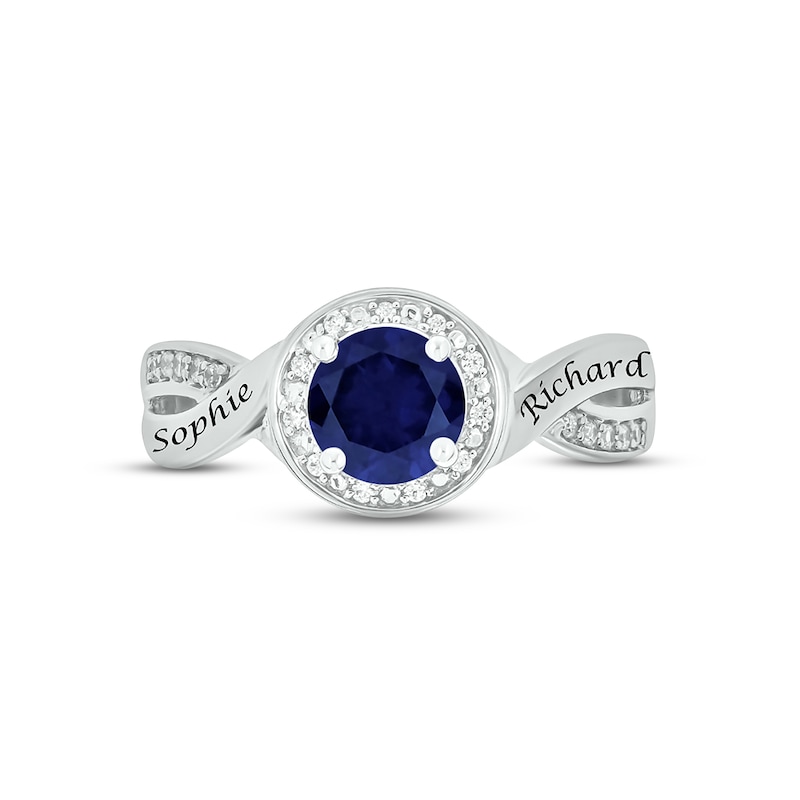 Blue Lab-Created Sapphire & Diamond Promise Ring 1/10 ct tw Round-cut Sterling Silver