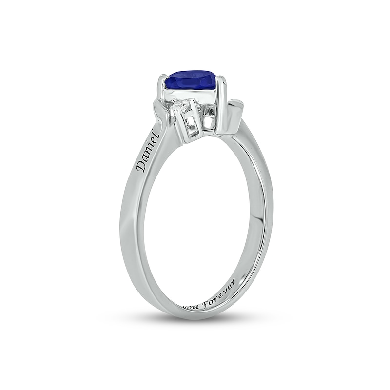 Blue Lab-Created Sapphire & Diamond Heart Promise Ring 1/20 ct tw Round-cut Sterling Silver