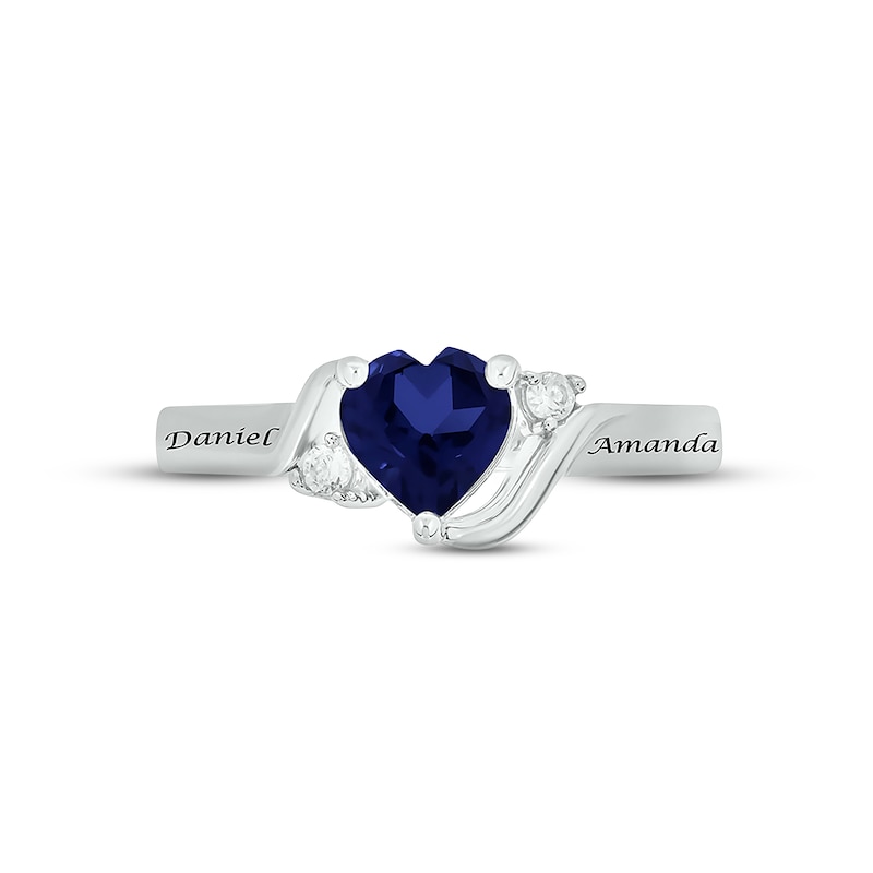 Blue Lab-Created Sapphire & Diamond Heart Promise Ring 1/20 ct tw Round-cut Sterling Silver