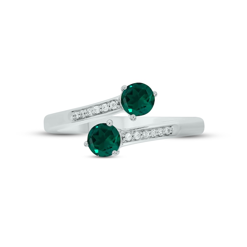 Lab-Created Emerald & Diamond Wrap Promise Ring 1/20 ct tw Round-cut Sterling Silver