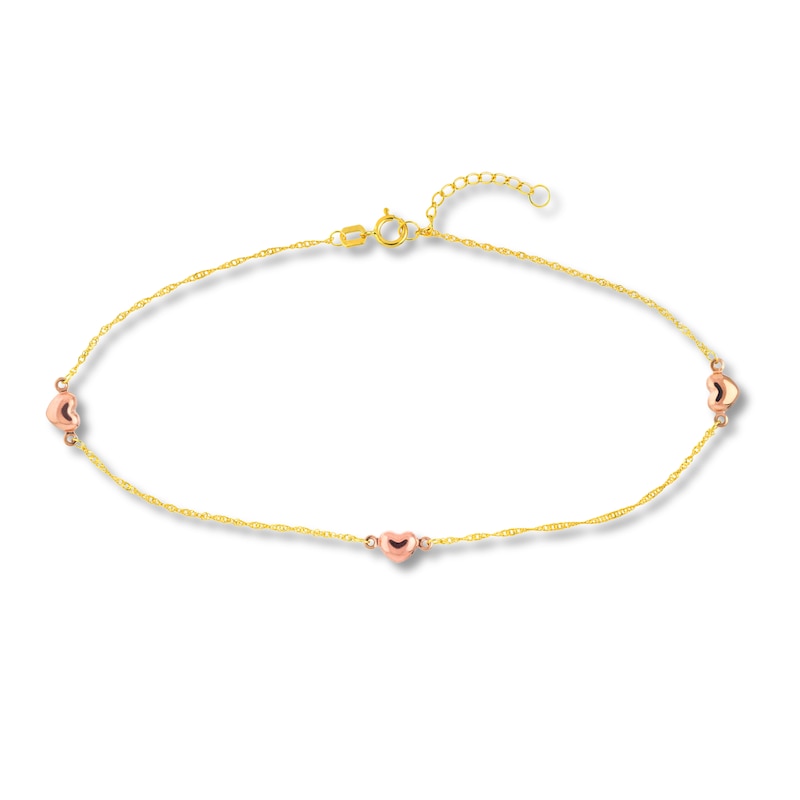 Heart Anklet 10K Two-Tone Gold 9"