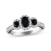 Thumbnail Image 0 of Oval-Cut Black & White Diamond Three-Stone Halo Engagement Ring 1-1/2 ct tw 14K White Gold