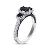 Thumbnail Image 1 of Oval-Cut Black & White Diamond Three-Stone Halo Engagement Ring 1-1/2 ct tw 14K White Gold