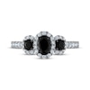 Thumbnail Image 2 of Oval-Cut Black & White Diamond Three-Stone Halo Engagement Ring 1-1/2 ct tw 14K White Gold