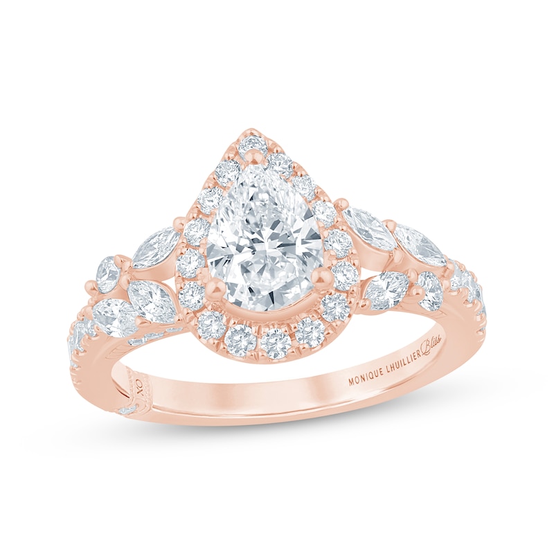 Monique Lhuillier Bliss Pear-Shaped Lab-Created Diamond Halo Engagement Ring 1-7/8 ct tw 18K Rose Gold