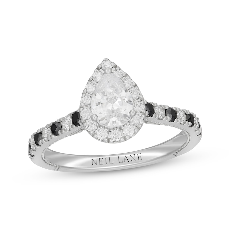 Neil Lane Pear-Shaped White Diamond & Black Diamond Engagement Ring 1 ct tw 14K White Gold